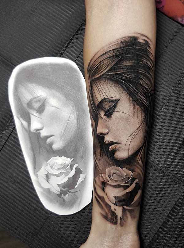 Realistisches Portrait Tattoo auf dem Unterarm