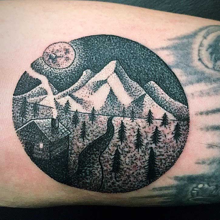 Dotwork Landschaft Berge